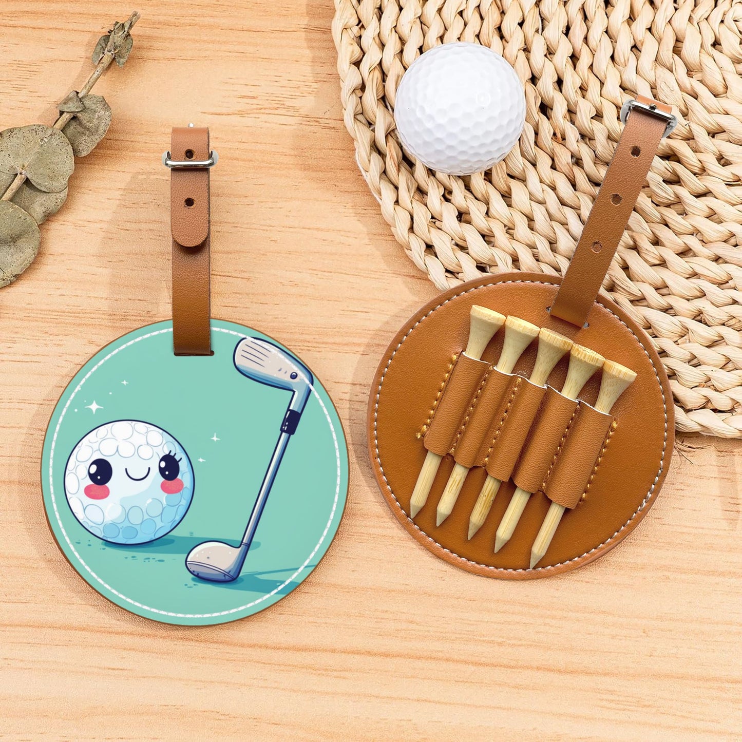 Golf Tee Organizer Bag | Premium Leather Design with 5 Bamboo Golf Tees, Convenient and Stylish Golf Accessory