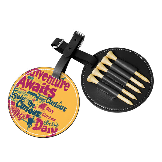 Creative Printed Golf Tee Holder | Colorful Graphic Leather Accessory | 5 Tee Slots with Hanging Strap | Golf Bag Decoration