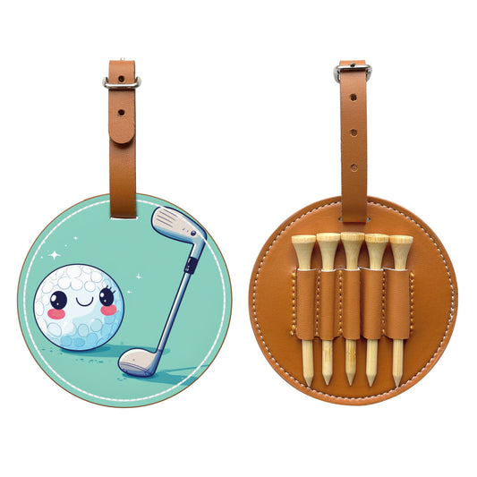 Golf Tee Organizer Bag | Premium Leather Design with 5 Bamboo Golf Tees, Convenient and Stylish Golf Accessory