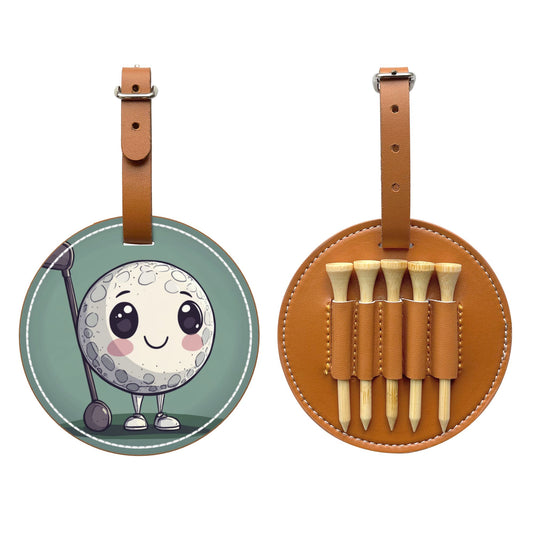 Creative Golf Tee Holder Bag | Cute Cartoon Design | Includes 5 Golf Tees | Convenient Strap Design | High-Quality Leather | Essential Golf Accessory